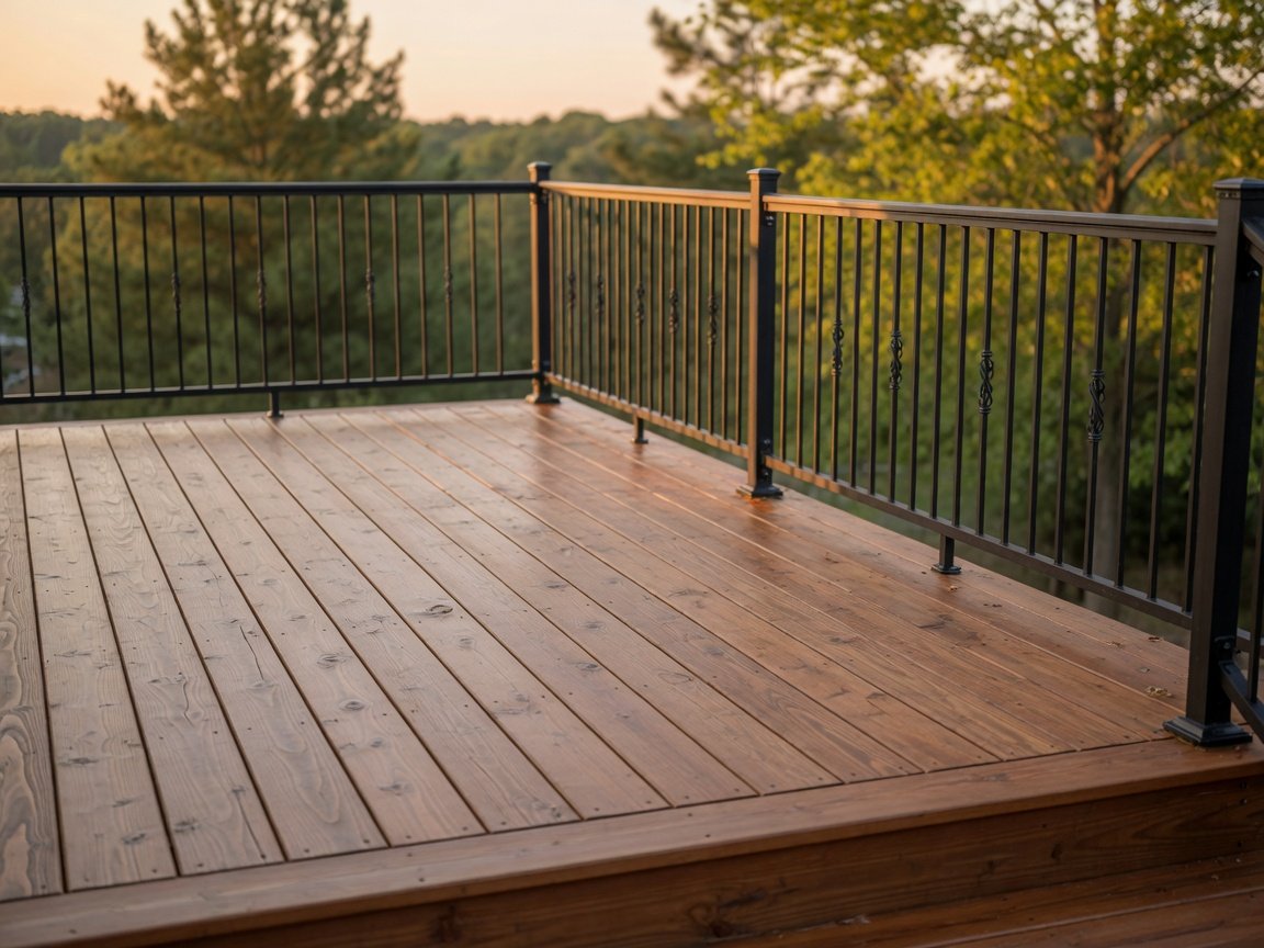 Freshly stained wooden deck